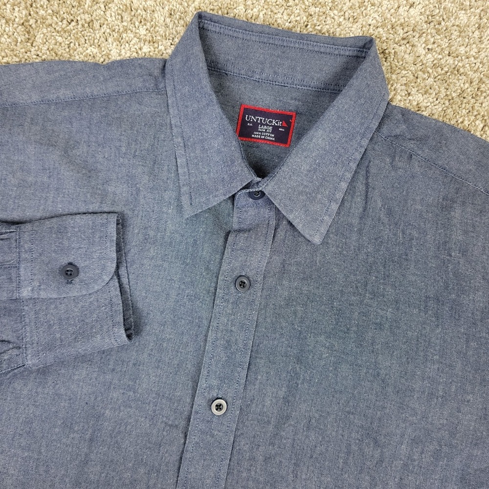 Untuckit Slim Fit Mens Large Solid Gray Button Up Long Sleeve